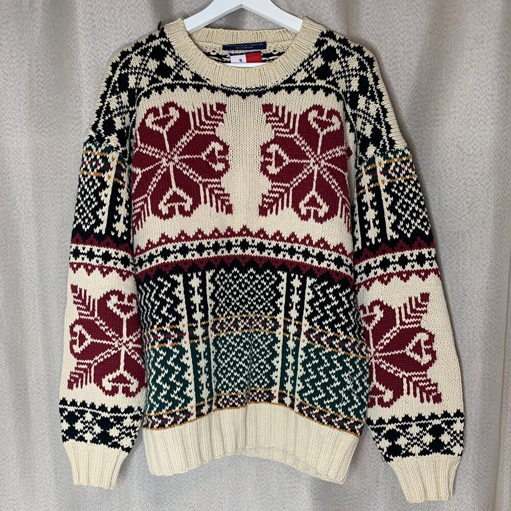 Vintage Tommy Hilfiger Sweater: Hand Knitted, 100% Cotton- Mens Size L, PreLoved
